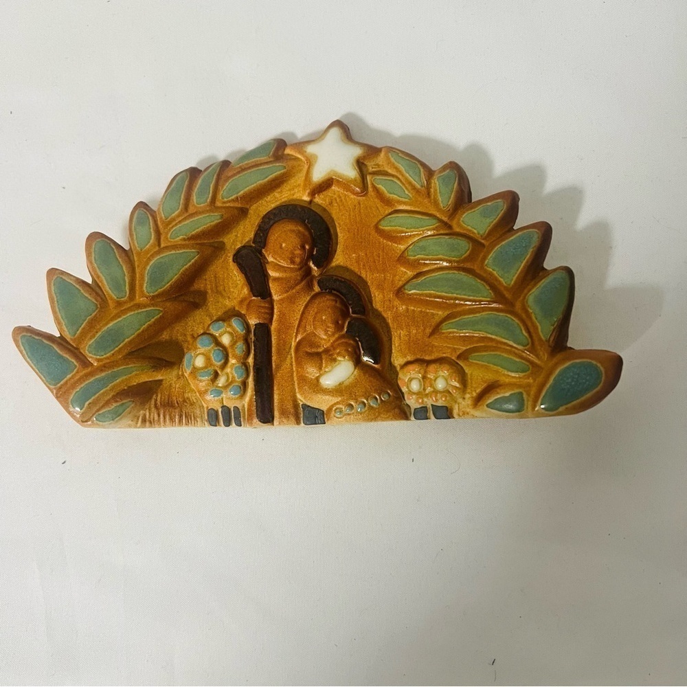 Ceramic Nativity Wall Art with Green and Brown Accents